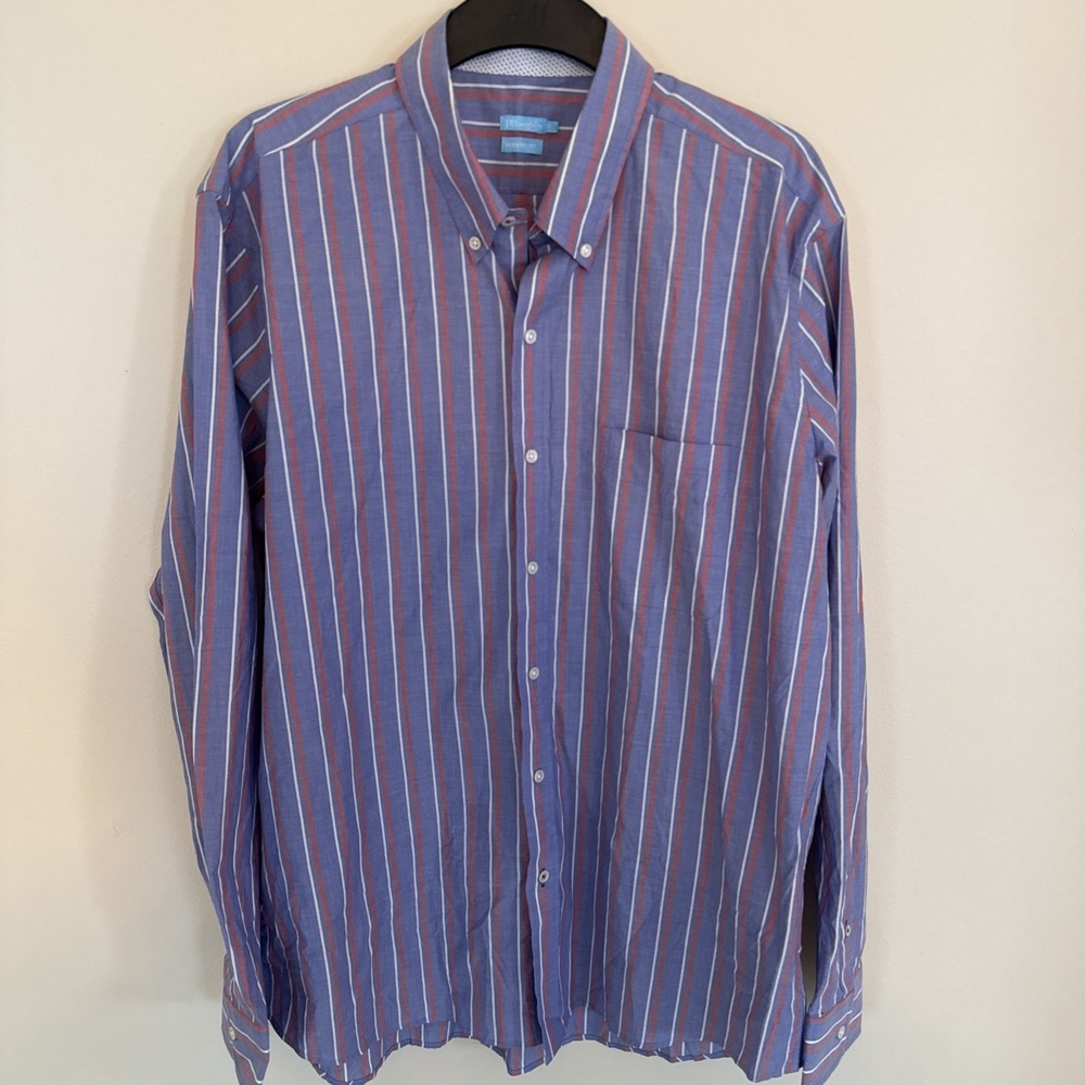 J McLaughlin Mens XL Purple & Pink Stripe Button Down Long Sleeve Shirt Modern